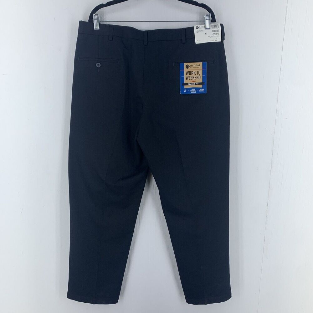 Haggar 38x30 Classic Fit Pants Black Khaki Chino No Iron Expandable Waist NEW - Picture 5 of 7